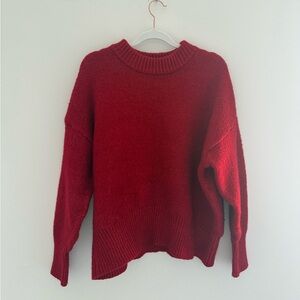 Zara Rich Red Knit Sweater | Size Small | Cozy Crew Neck Fall Staple